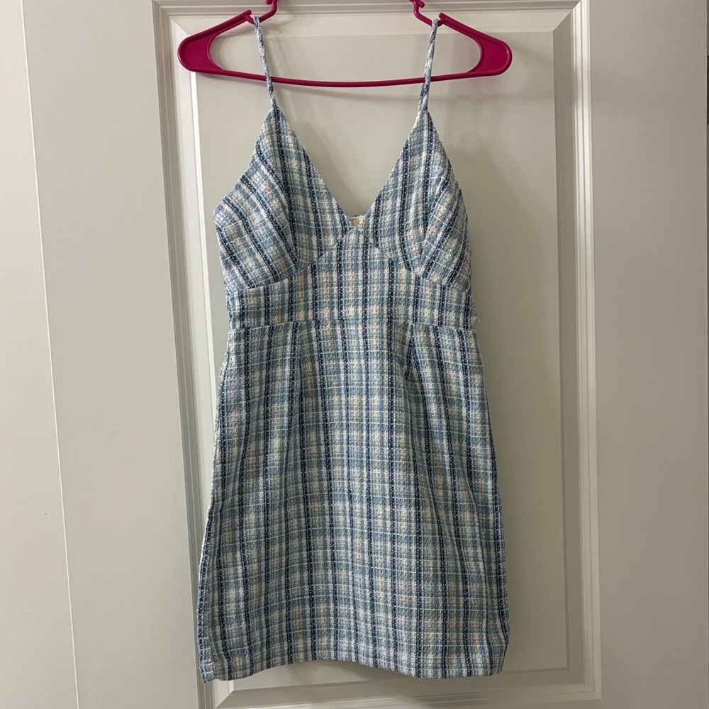 Stylish Blue Plaid Mini Dress